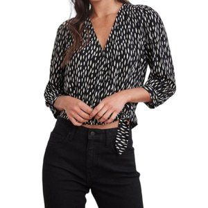 Velvet By Graham & Spencer Wrap Blouse Womens XS Black 3/4 Sleeve Pleated Back